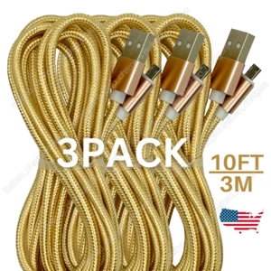 3 Pack Heavy Duty Micro USB Fast Charger Data Cable 10Ft For Samsung Android LG - Picture 1 of 11