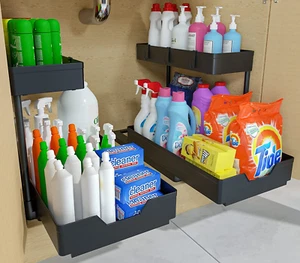 2-Tier under Sink Organizers, 2 Pack Sliding L-Shape Cabinet Organizers Narrow S - Picture 1 of 12