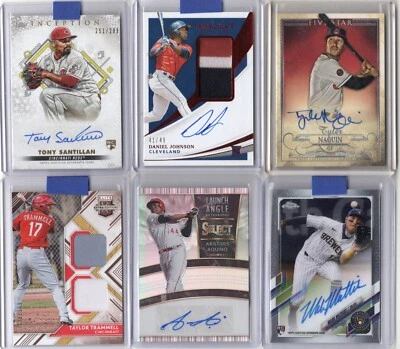 NAQUIN / AQUINO / SANTILLAN - REDS/INDIANS - ROOKIE / PATCH / AUTO LOT X 6 WHOA! - Image 1 of 2