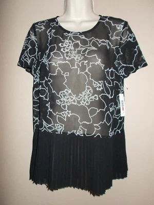 NWT Kensie Size XS Semi-Sheer Blouse Metal Back Zipper Pleated Lower Section $79 Foto 1 de 4