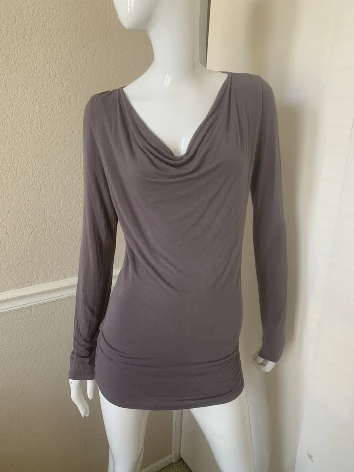 MAJESTIC PARIS Gris EXTRA FINO SUPERLAVADO Jersey Viscosa Drapeado Capucha Cuello Top 3 Foto 1 de 4