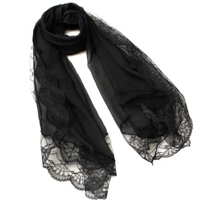 Woman Scarves Chiffon Lace Scarf Wrap Scarf Black R4K82457 - Picture 1 of 2