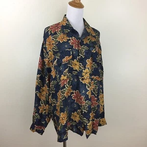Vintage HATTIE CARNEGIE Womens sz Medium 100% Silk Floral Print Button Shirt - Picture 1 of 8
