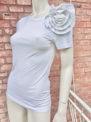 Camiseta VALENTINO Top Blanco Algodón Jersey Rosa Apliques Bordado Italia Talla S Foto 1 de 4