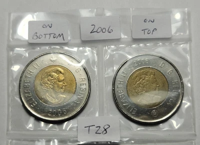 Moneda Toonie de 2 dólares Canadá 2006 ambos tipos 2006 en la parte inferior y superior T28ab Foto 1 de 4