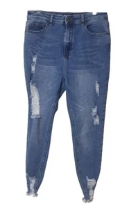 Wax Jean Junior Distressed Skinny Jeans 13/31 Blue Denim Ripped Stretch LA Chic - Picture 1 of 6