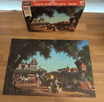 VTG Milton Bradley Good Old Days Train Jigsaw Puzzle 500 Piece COMPLETE - Image 1 of 4
