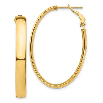 Italian 14k Yellow Gold 5mm x 38mm Medium Omega High Polished Oval Hoop Earrings - Image 1 of 2