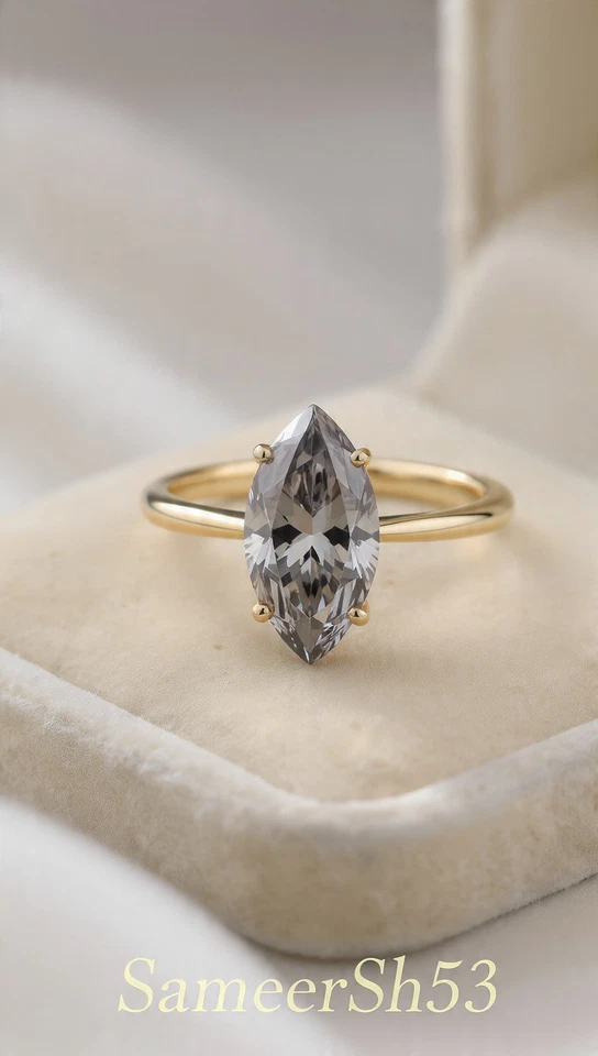 Anillo de diamantes gris marquesa cultivado en laboratorio de 4 quilates diseño de oro amarillo de 14 k por Sameersh53 Foto 1 de 4