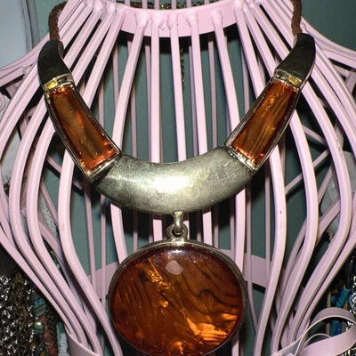 Vintage Personality African BROWN GEM STONE Pendant Necklace Jewelry - Изображение 1 из 4