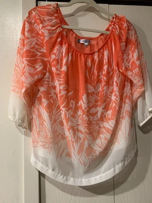 Camisa floral para mujer Jennifer Lopez manga 3/4 blanco melocotón talla pequeña Foto 1 de 4