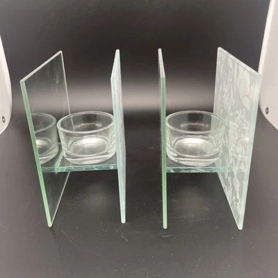 2-Set Glass tea light Holders with Hummingbirds Roses flowers Water Color design - Image 1 of 4