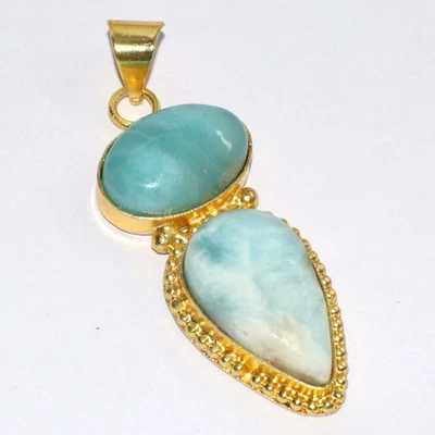 镀金长拉里马尔吊坠手工宝石首饰尺寸 2.1 JW — 第 1/3 张图片