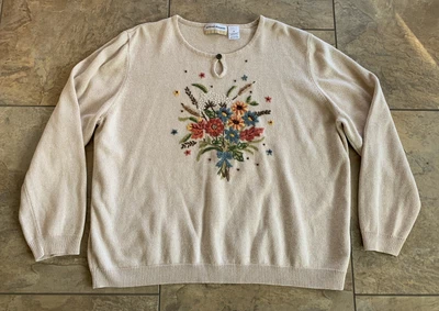 Свитер женский Alfred Dunner с цветочной вышивкой бисером 2X кремовый бабушка бабушка - Изображение 1 из 4