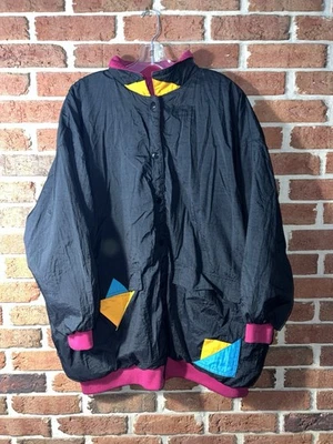 CURRENT SEEN Vintage Black Pink Green Yellow Snap Button Jacket Reversible 80s - Image 1 of 4