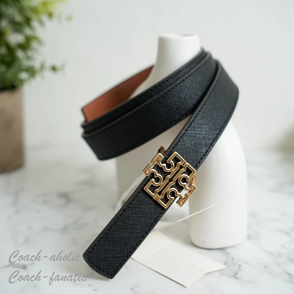 Tory Burch 黒レザーベルト　美品 Tory Burch Reversible Leather Logo Belt | Bloomingdale's