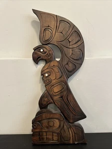 "Tótem tallado de 24"" de alto arte de pared Ray Dumont vintage Margaret Bay 1972 indígena" - Imagen 1 de 15
