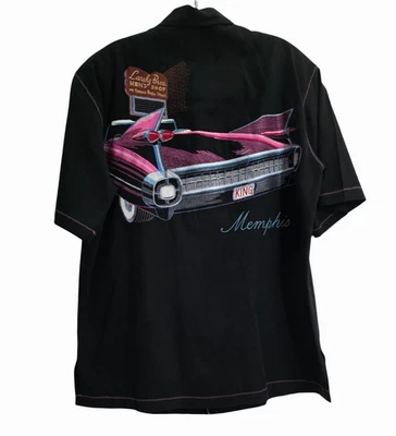 Camisa Lansky Bros Para Hombres Pequeña Negra Mezcla de Seda Memphis Coche Bordado Bolos Foto 1 de 4