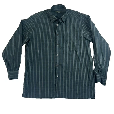 Ermenegildo Zegna Men's Large Dark Green Plaid Cotton Long Sleeve Button Up - Image 1 of 4