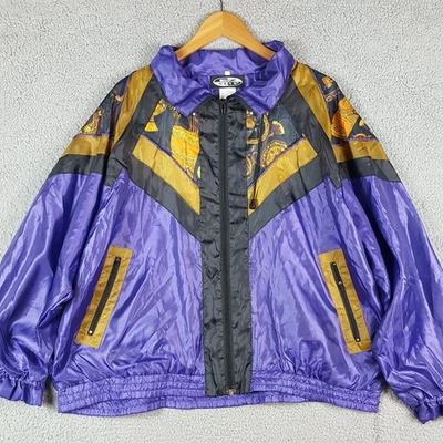 Vintage 80s Purple Track Jacket Women's Size XL Zip Up Windbreaker Retro Gold - Image 1 of 4