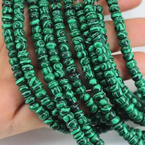 Cuentas espaciadoras de disco rondelle de malaquita verde síntesis de 4x6 mm para fabricación de joyas - Imagen 1 de 6