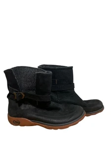 Chaco Hopi Black Leather Wool Pull On Waterproof Winter Boots Women's Sz 7 - Picture 1 of 6