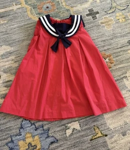 The Beaufort Bonnet Company Sz 2T Nautical Stripe Cindy Sailor Dress Red Navy - Picture 1 of 6