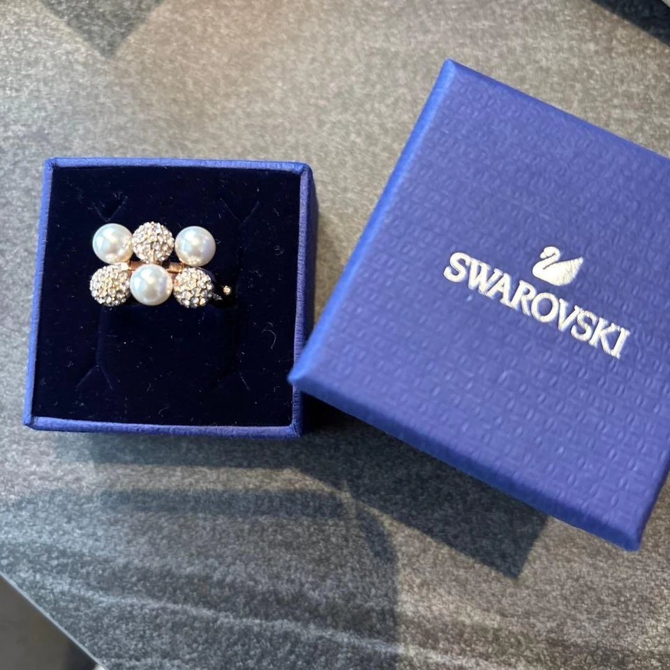 Anillo Swarovski 2 Vías Oro Rosa Perla Talla 6.5/7 o 55 Compatible Foto 1 de 2