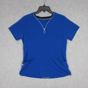 Healing Hands HH360 Women's Scrub Top Blue Zip Collar Size Small Fitted - Picture 1 of 8
