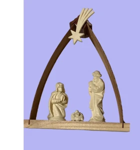 Small Wood Nativity with Plastic Holy Family Decor - Picture 1 of 9
