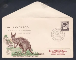1959 ZOOLOGICAL SERIES 9d KANGAROO PRE-DECIMAL STAMP WESLEY FIRST DAY COVER #B57 - Picture 1 of 1