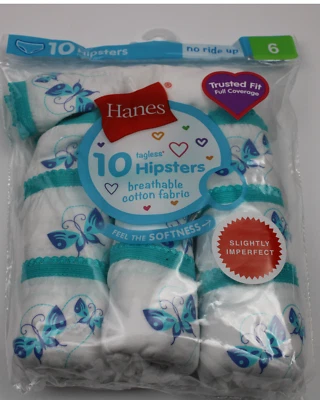 Hanes Girls Briefs Tagless 10-Pair Underwear No Ride Up Butterfly's Size 6 NEW - Image 1 of 3