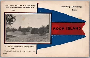 Postcard Friendly Greetings from Rock Island Illinois Pennant Flag Scenic View - Bild 1 von 2