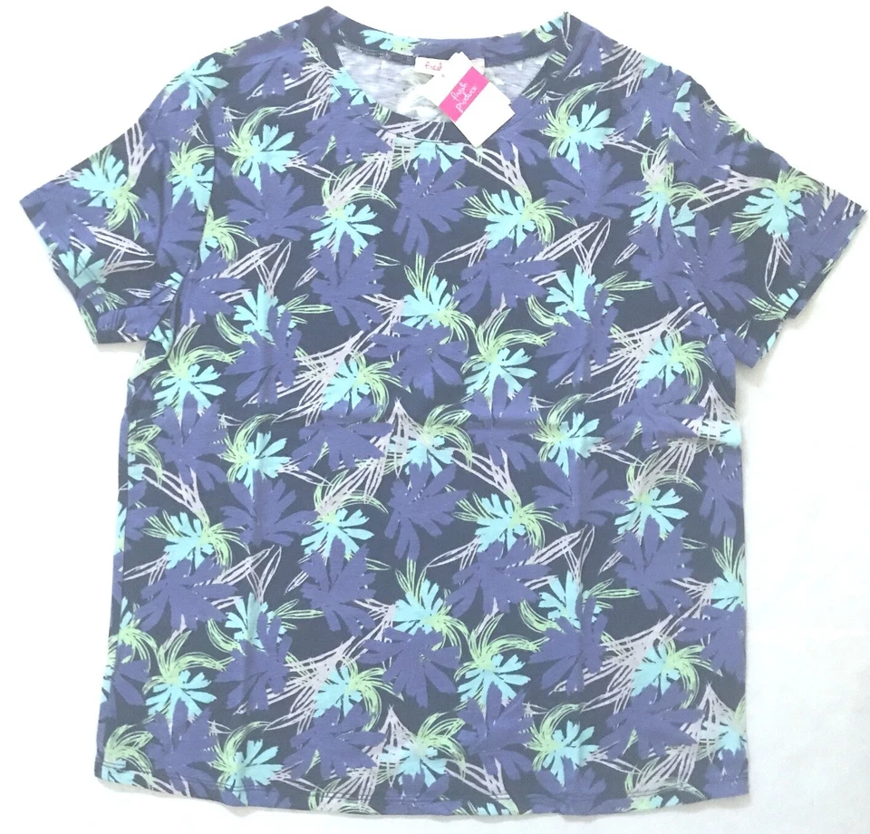 FRESH PRODUCE Medium Moonlight BLUE Tropic Blooms $49 Scoop Neck Tee Top NWT M - Image 1 of 1