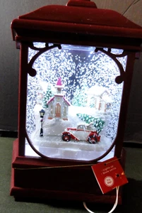 DISCONTINUED CHRISTMAS HOLIDAY LIGHT UP ELECTRONIC SNOW GLOBE SWIRL LANTERN 9X12 - Picture 1 of 19