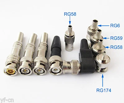 10 conectores BNC macho hembra soldadura/sin soldadura para cable RG58 RG59 RG6 RG174 Foto 1 de 2