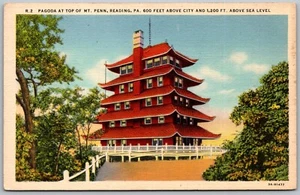 Reading Pennsylvania 1950er Leinen Postkarte Pagodengebäude Mt. Penn - Bild 1 von 2
