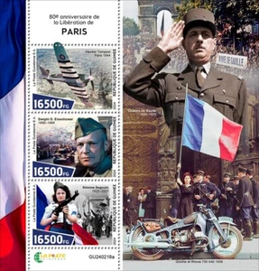 WWII Liberation of Paris Charles de Gaulle 80 Years MNH Stamps 2024 Guinea M/S - Picture 1 of 1