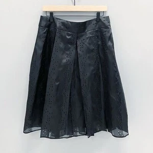 Dressbarn Skirt Womens 12 Black 100% Silk Pleated Knee Length Eyelet Back Zipper - Picture 1 of 12