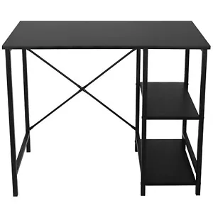 Black Computer Desk Home Office Study Workstation Table With 2 Tier Shelves 36" - Picture 1 of 17