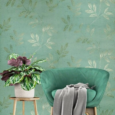 Floral green brass metallic leaves botanical plant branches tropical Wallpaper - Image 1 of 4