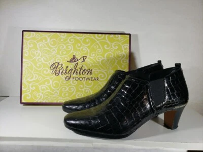 Zapatos Brighton Trill Mujer 9.5 Cuero Cocodrilo Toboganes Patente Madrás Brasil Foto 1 de 4