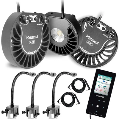 3x Kessil A80 Tuna Blue LEDs 3x Mini Gooseneck Link Cables Spectral Controller X - Image 1 of 4
