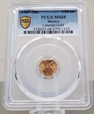1987 1/20th Gold Onza Libertad Gem BU RARE COIN MEXICO PCGS MS68 Azteca TOP POP - Image 1 of 4