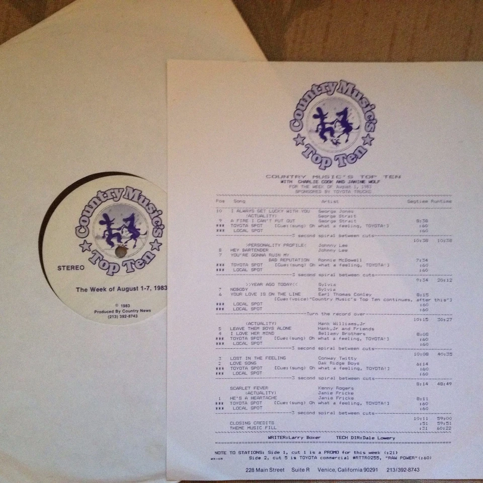 RADIO SHOW:TOP 10 8/1/83 PROFILE: JOHNNY LEE;GEORGE STRAIT,SYLVIA, CONWAY TWITTY - Image 1 of 1