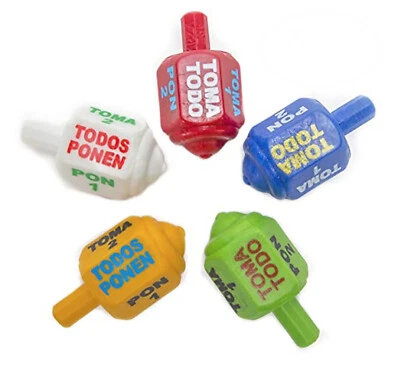 Classic Mexican Pirinola Toma Todo Solid Plastic Piece 5 Different Colors Pack - Image 1 of 4