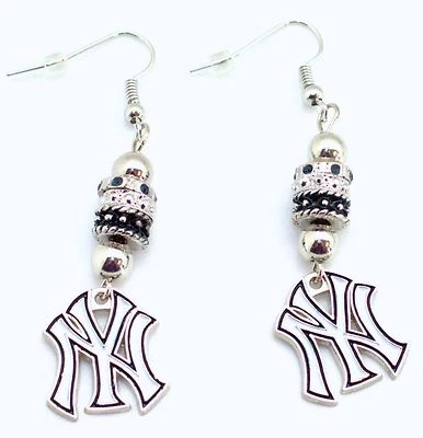 New York Yankees Dangle Earrings (Euro Bead) Licensed MLB Baseball Jewelry - Image 1 of 3