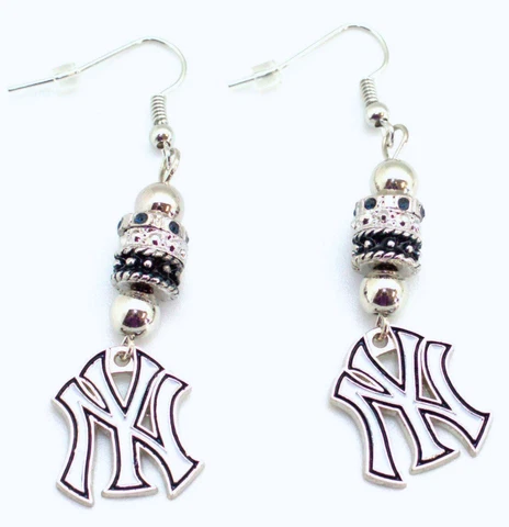New York Yankees Dangle Earrings (Euro Bead) Licensed MLB Baseball Jewelry Cover