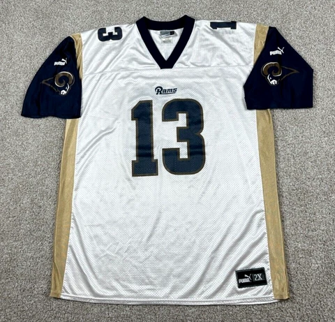 Vintage St Louis Rams Jersey Mens 2XL White Puma Kurt Warner #13 NFL Football Cover