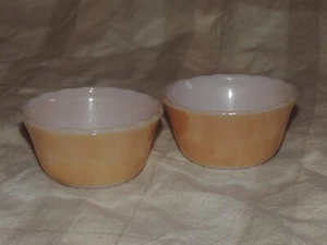 Set of 2 Fire King #424 COPPER-TINT (Peach Lustre) Pattern 6 ounce Custard Cups - Picture 1 of 3